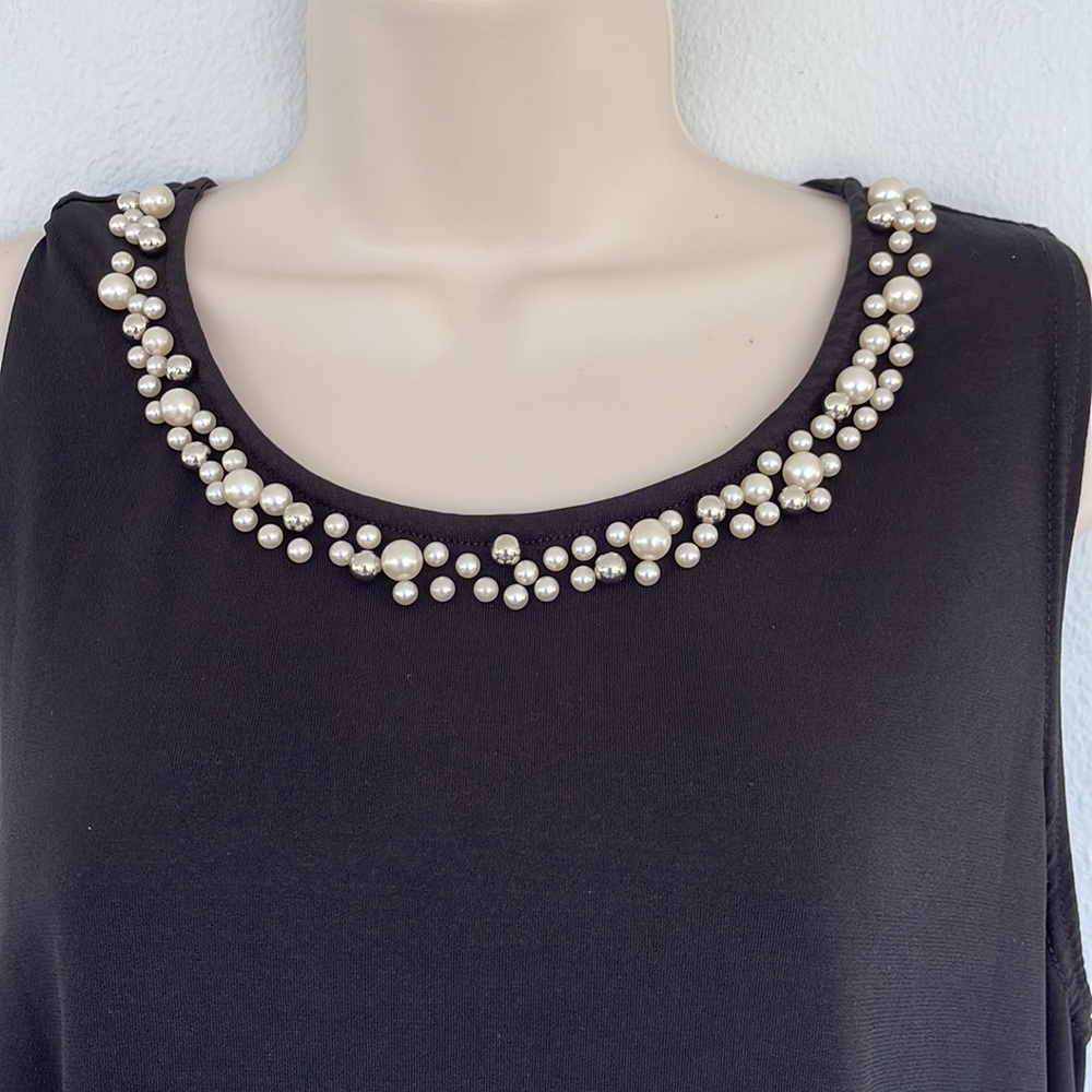 Forever 21 black beaded pearl collar sleeveless stretchy blouse size small - Picture 3 of 7